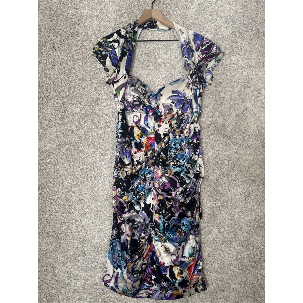 Vintage Cache Bodycon Silk Dress, Made in USA, Size 12 Back Cut Out